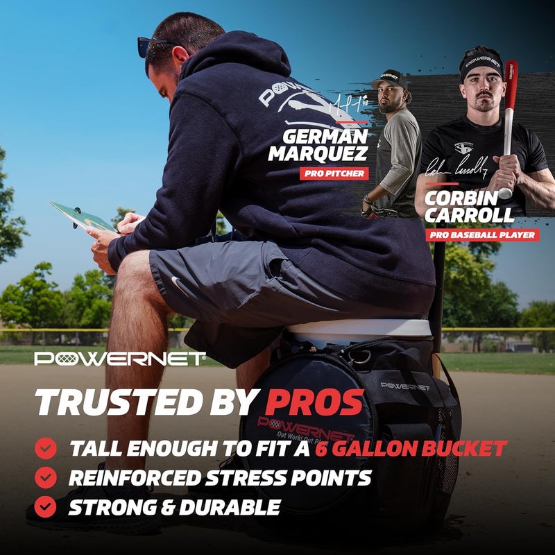 PowerNet Baseball Softball Coaching Bucket Caddy Cover, Multiple Pockets Carry Gameday Essentials, 3 Styles for 6 Gallon Bucket Organization Including All Terrain Wheeled - Image 2